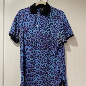 Just Cavalli Black and Blue Patterned Polo